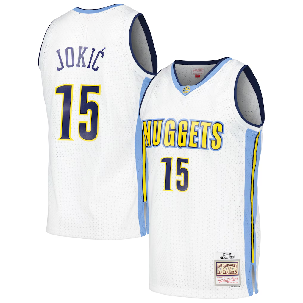 Choea D.Nuggets #15 Nikola Jokic Mitchell & Ness White 2016-17 Throwback Swingman Jerseys