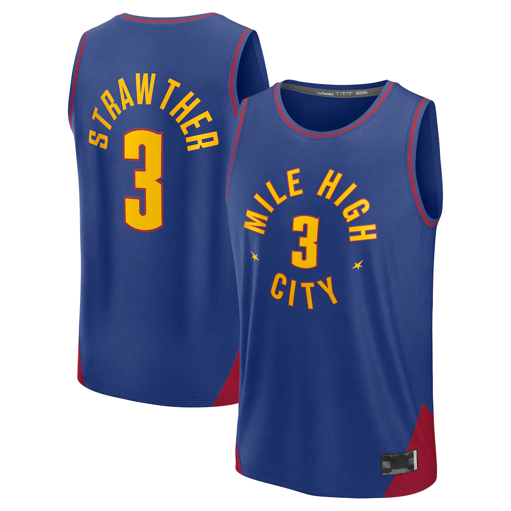 Choea D.Nuggets #3 Julian Strawther Blue Fast Break Replica Player Jerseys - Statement Edition