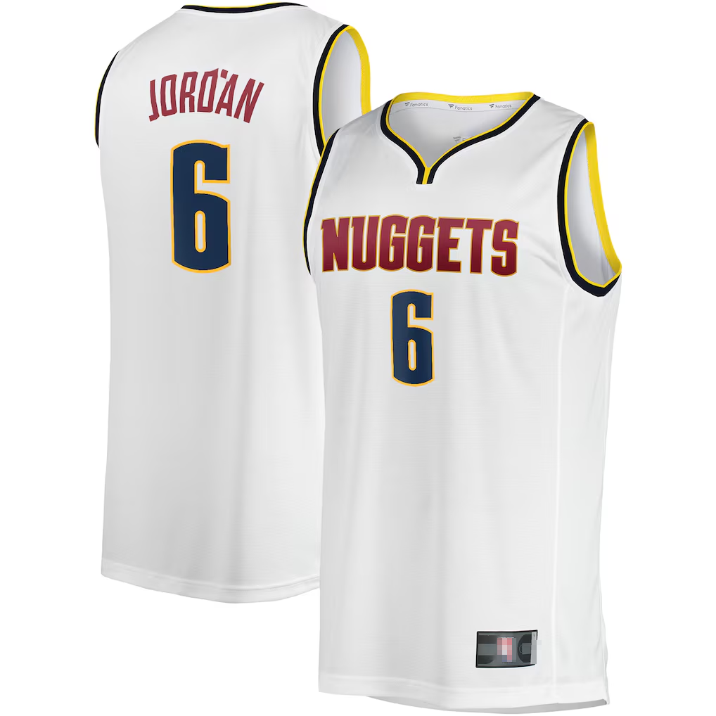 Choea D.Nuggets #6 DeAndre Jordan White Fast Break Player Jerseys - Association Edition