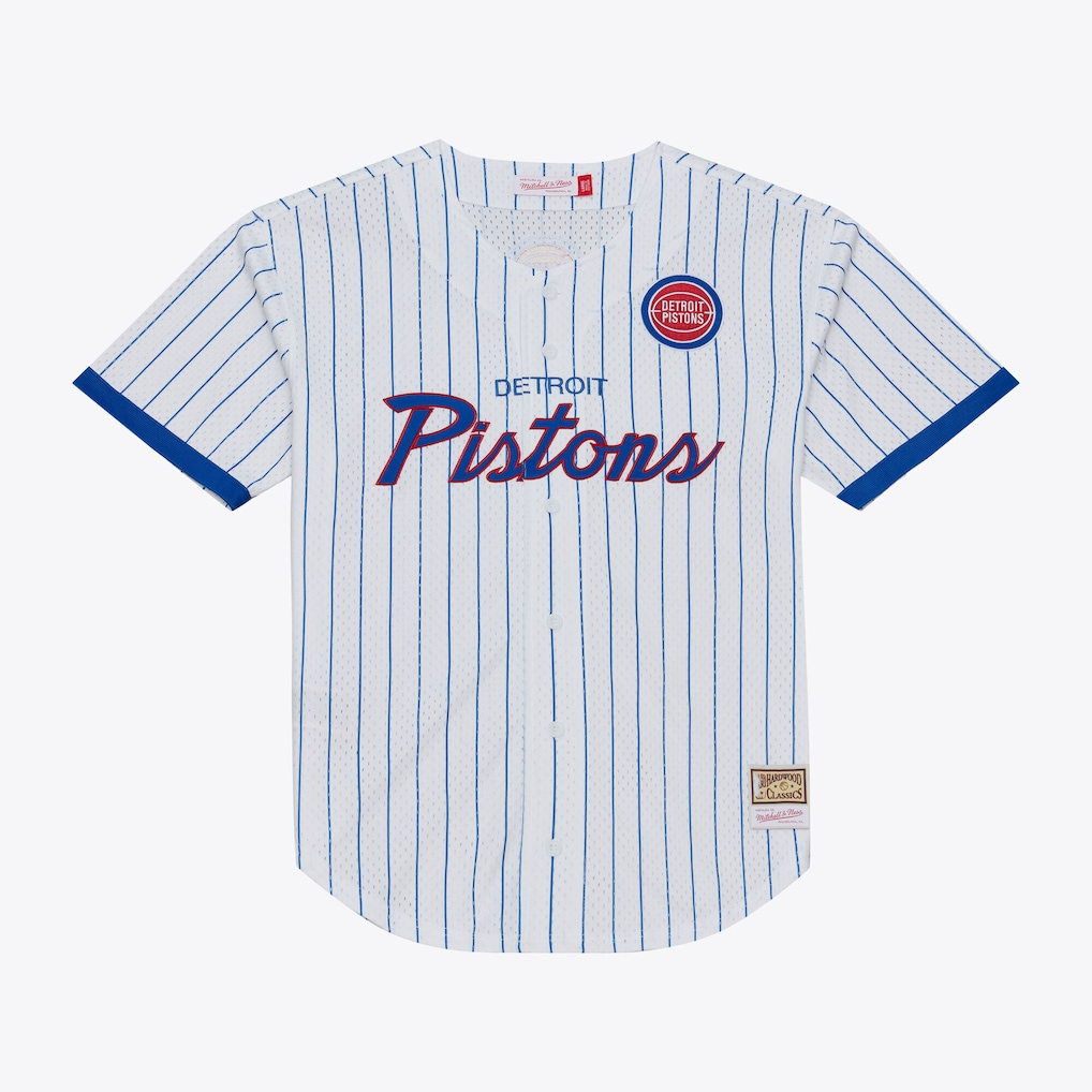 Choea D.Pistons Mitchell & Ness White Head Coach Pinstripe Mesh Full-Button Baseball Jerseys