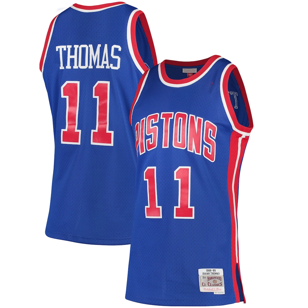 Choea D.Pistons #11 Isiah Thomas Mitchell & Ness Blue 198889 Hardwood Classics Swingman Jerseys