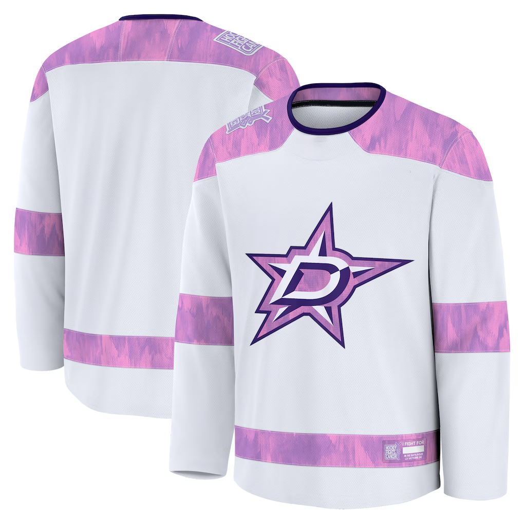 Choea D.Stars White 2024 Hockey Fights Cancer Practice Jerseys