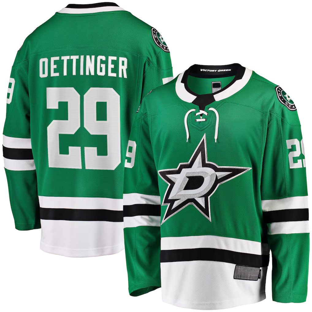 Choea D.Stars #29 Jake Oettinger Kelly Green Home Breakaway Player Jerseys