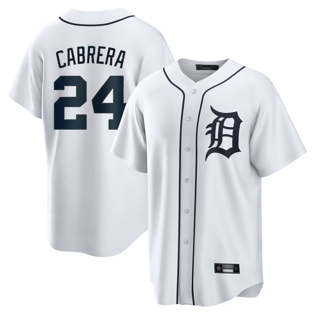 Choea D.Tigers #24 Miguel Cabrera Player White Home Game Stitched Jerseys