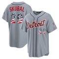 Choea D.Tigers #29 Tarik Skubal Gray USA 250 Fourth of July Road Stadium Jersey