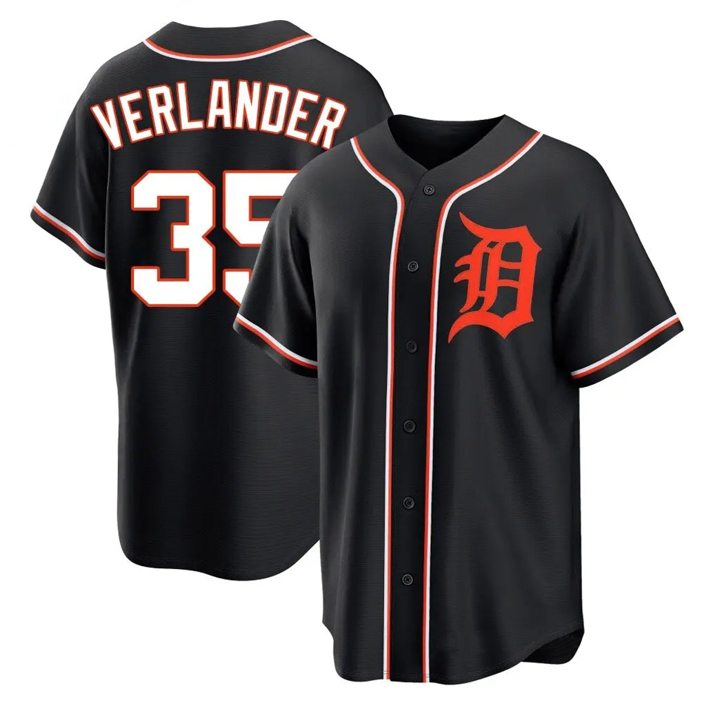 Choea D.Tigers #35 Justin Verlander Player Black Fashion Out Home Game Stitched Jerseys