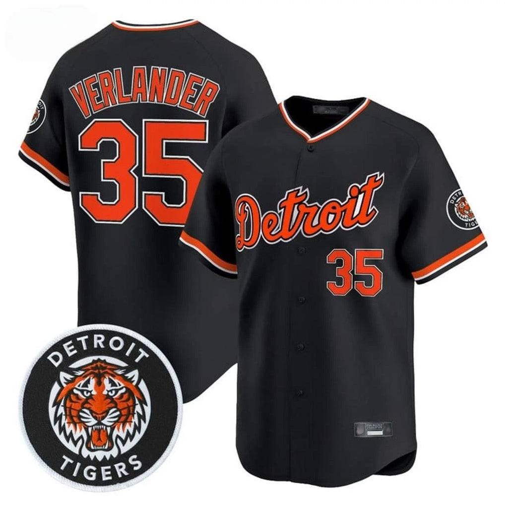 Choea D.Tigers #35 Justin Verlander Player Black Limited Home Stitched Jerseys