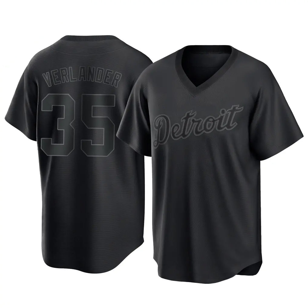 Choea D.Tigers #35 Justin Verlander Player Black T-shirt Home Game Stitched Jerseys