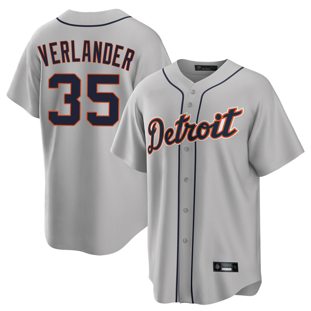 Choea D.Tigers #35 Justin Verlander Player Gray Home Game Stitched Jerseys