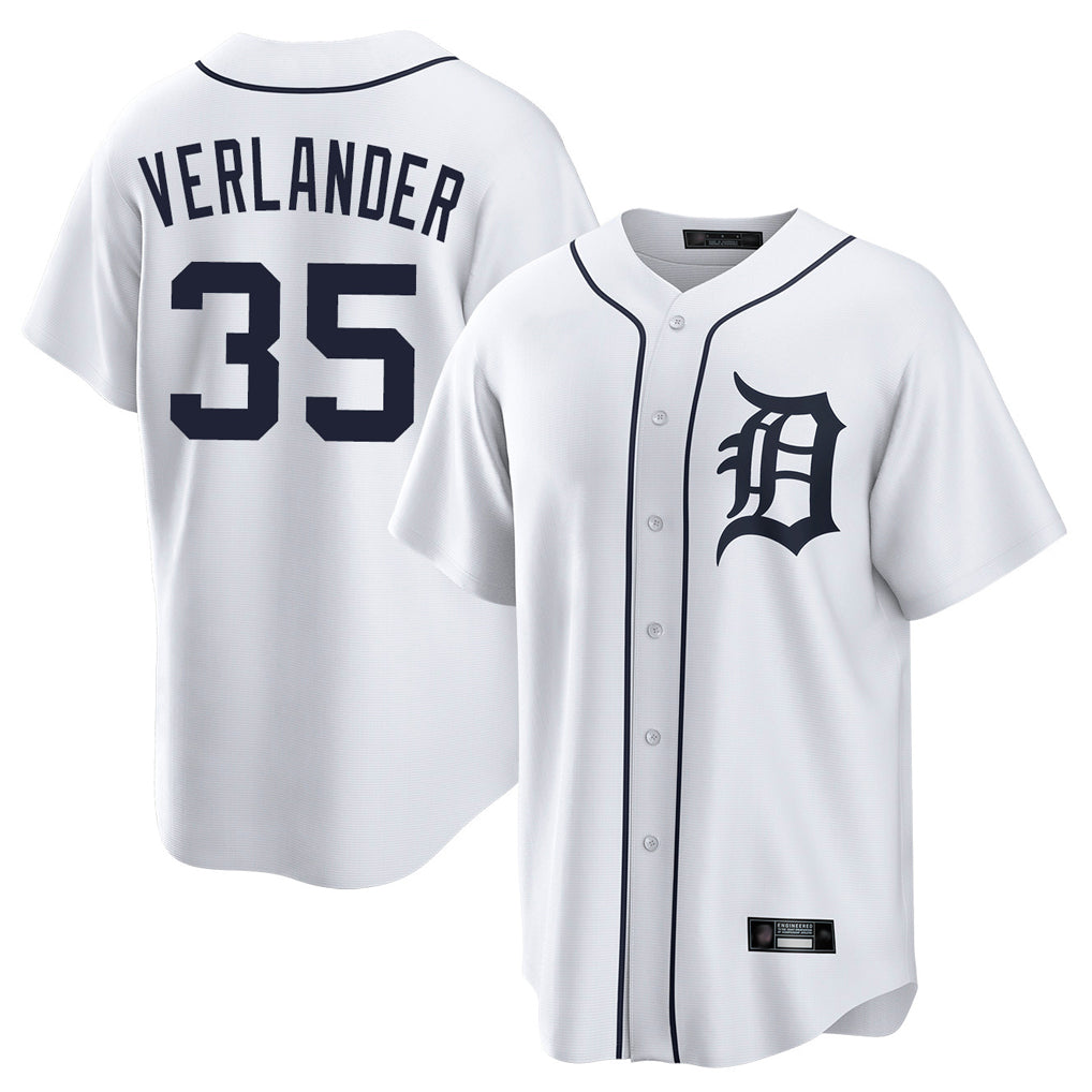 Choea D.Tigers #35 Justin Verlander Player White Home Game Stitched Jerseys