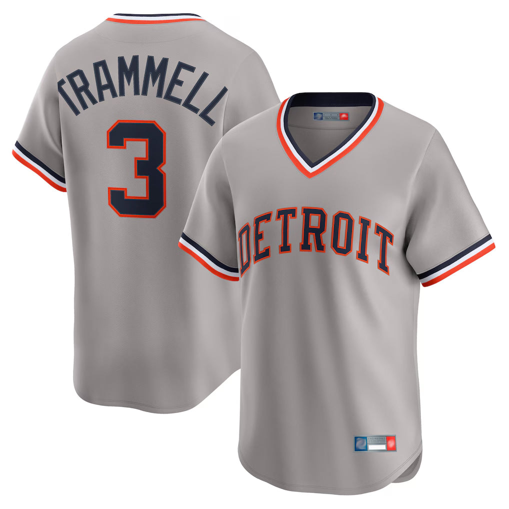 Choea D.Tigers #3 Alan Trammell Player Gray Cooperstown T-shirt Home Game Stitched Jerseys