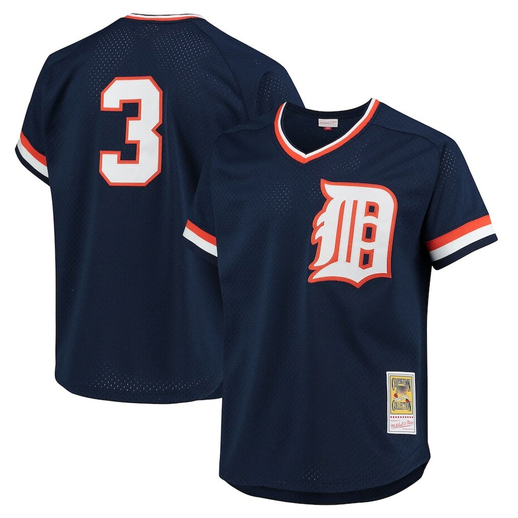 Choea D.Tigers #3 Alan Trammell Player Mitchell & Ness Navy 1984 Mesh Batting Practice  T-shirt Stitched Jerseys