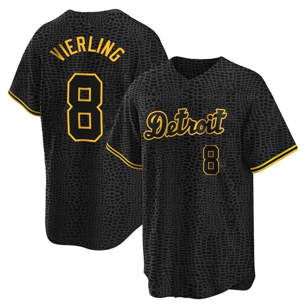 Choea D.Tigers #8 Matt Vierling Player Black Snake Skin City Home Game Stitched Jerseys