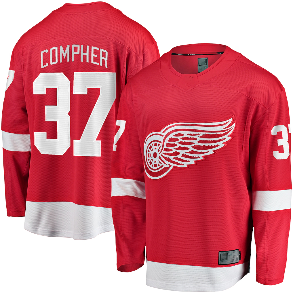 Choea D.Red wings #37 J.T. Compher Red Home Breakaway Jersey