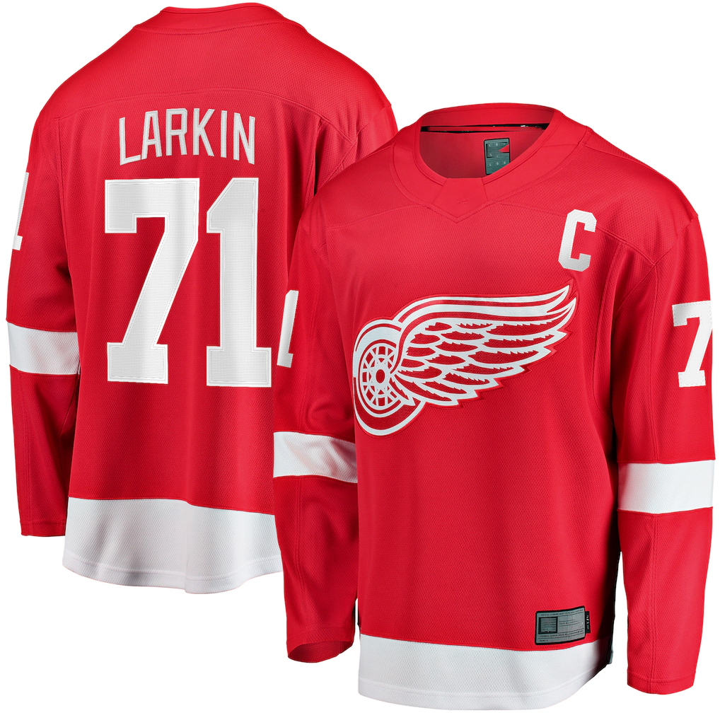 Choea D.Red wings #71 Dylan Larkin Branded Red Captain Home Breakaway Jerseys