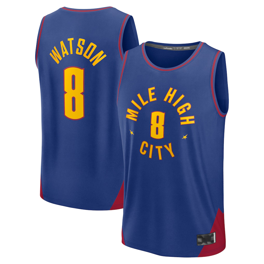 Choea D.Nuggets #8 Peyton Watson Blue Fast Break Replica Player Jerseys - Statement Edition
