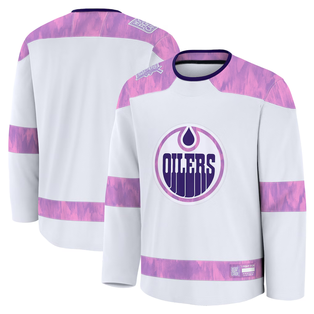 Choea E.Oilers White 2024 Hockey Fights Cancer Practice Jerseys