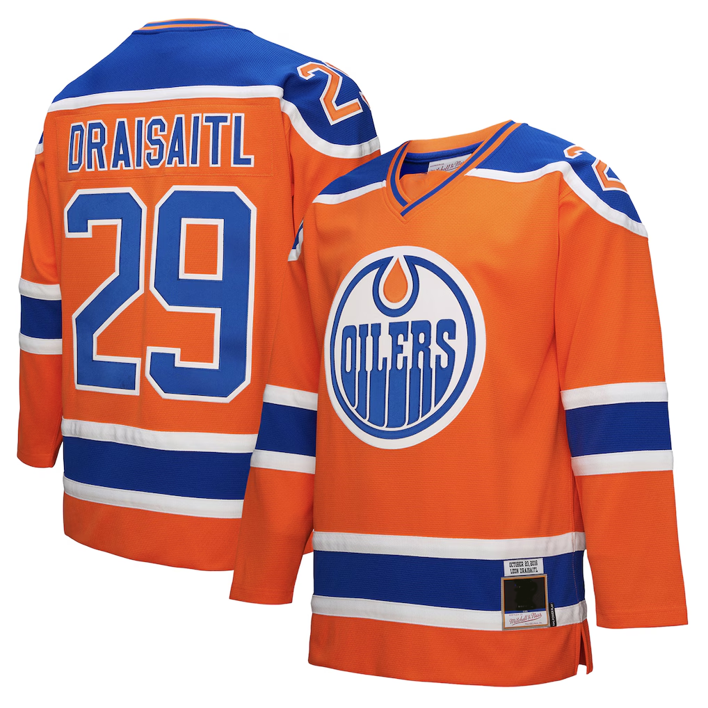 Choea E.Oilers #29 Leon Draisaitl Mitchell & Ness Orange Power Play Jerseys