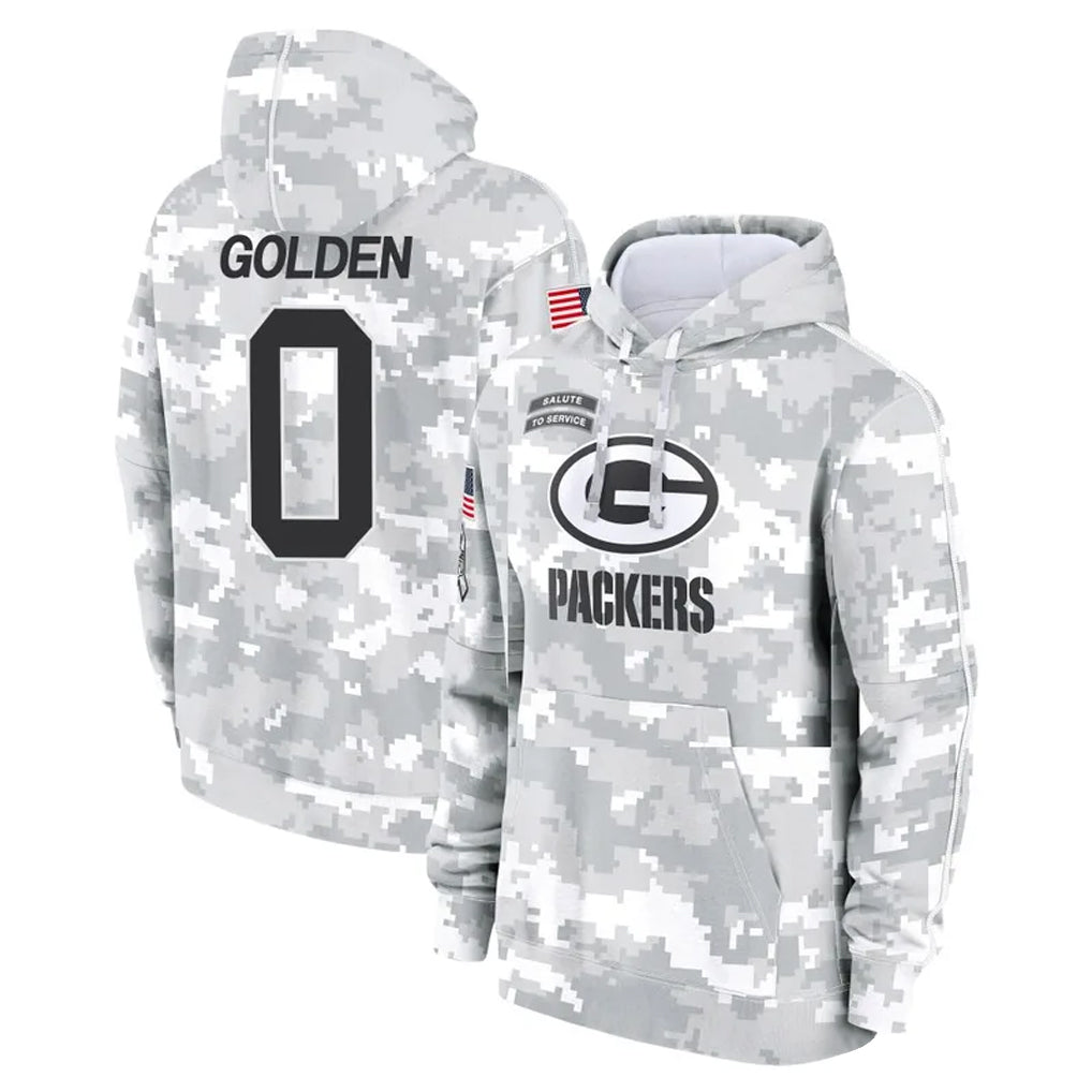 Choea GB.Packers #0 Matthew Golden Player Arctic Camo Salute to Service Hoodies Limited Game Stitched Jerseys