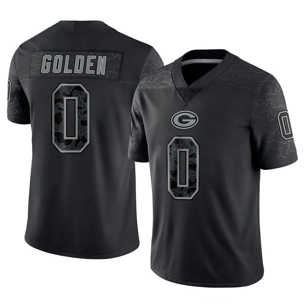 Choea GB.Packers #0 Matthew Golden Player Black Reflective Limited Home Game Stitched Jerseys