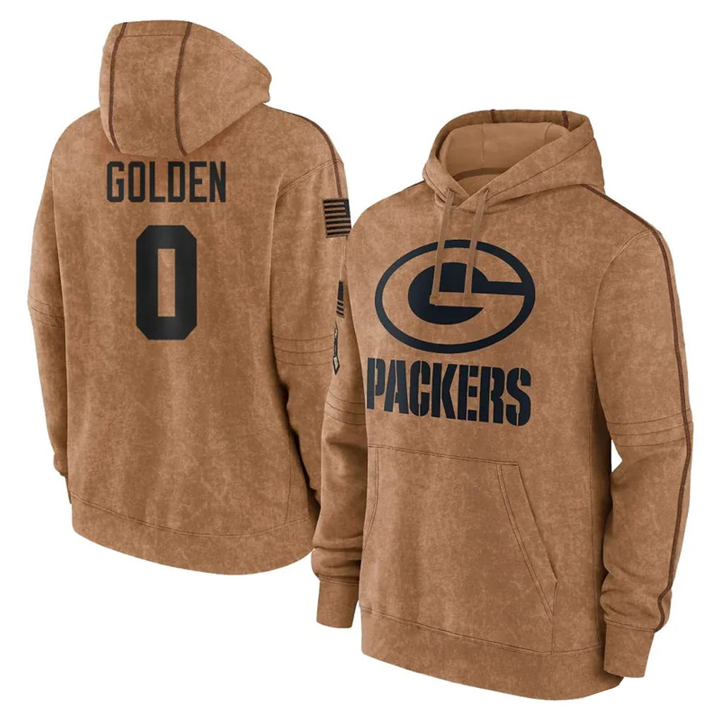 Choea GB.Packers #0 Matthew Golden Player Brown Salute to Service Hoodies Limited Game Stitched Jerseys