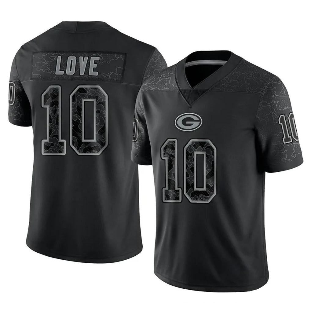 Choea GB.Packers #10 Jordan Love Player Black Reflective Limited Home Game Stitched Jerseys