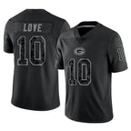Choea GB.Packers #10 Jordan Love Player Black Reflective Limited Home Game Stitched Jerseys