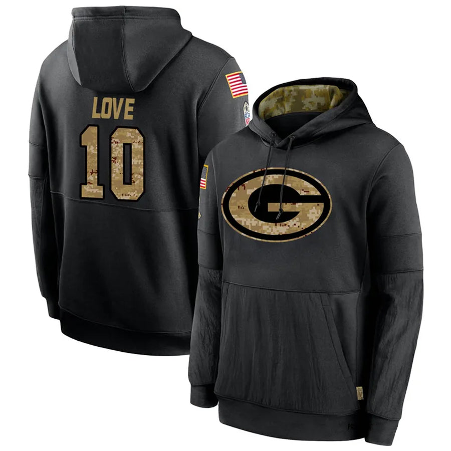 Choea GB.Packers #10 Jordan Love Player Olive Salute to Service Pullover Hoodie Game Stitched Jerseys