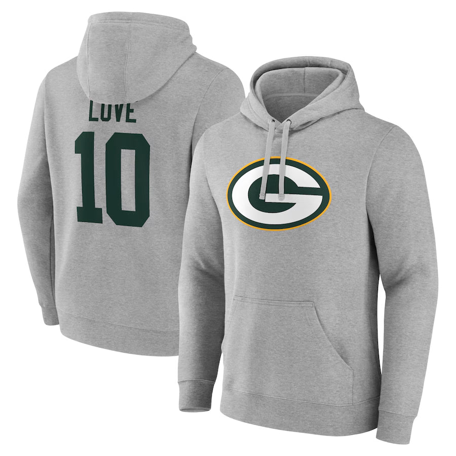Choea GB.Packers #10 Jordan Love Player Gray Pullover Hoodie Game Stitched Jerseys