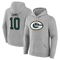 Choea GB.Packers #10 Jordan Love Player Gray Pullover Hoodie Game Stitched Jerseys