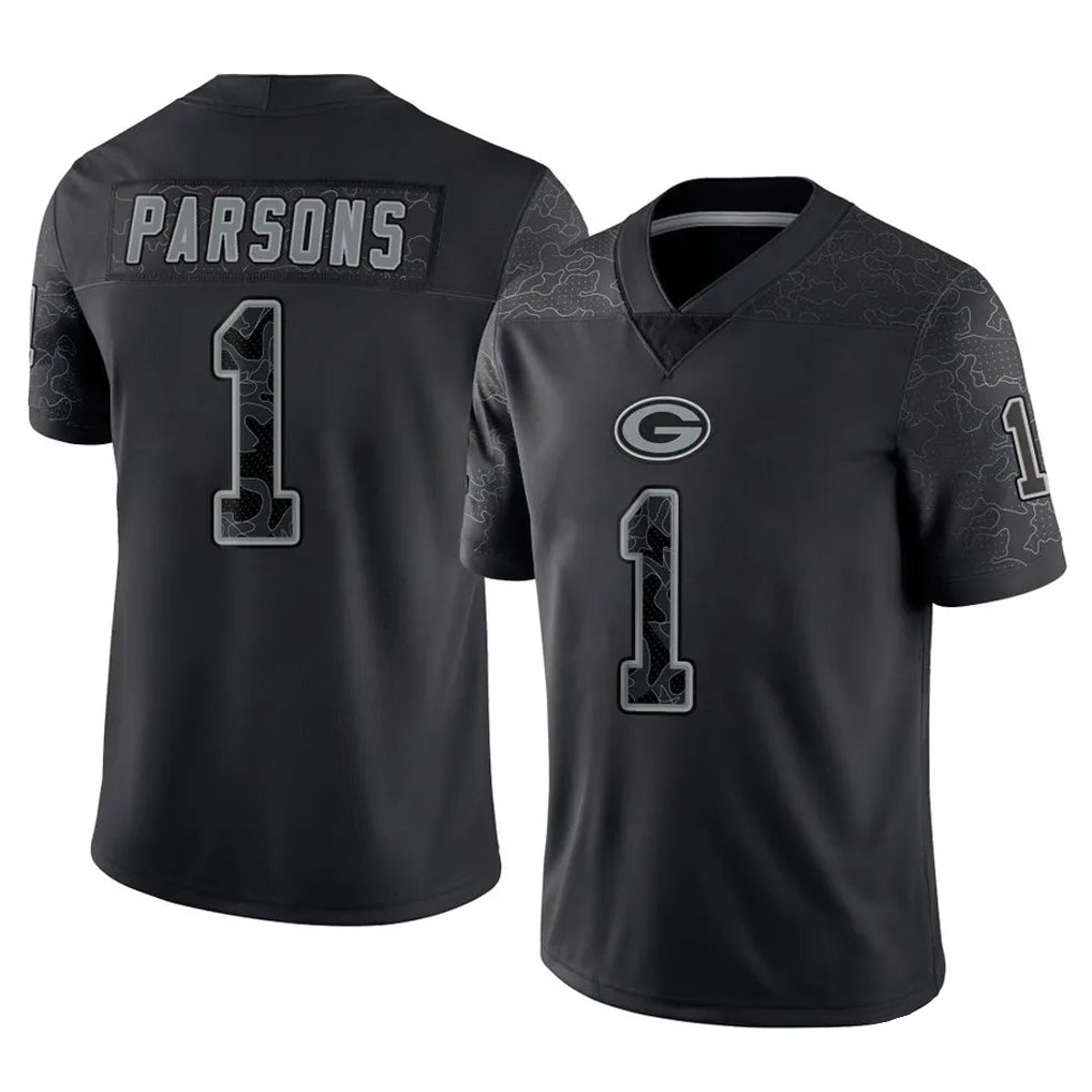 Choea GB.Packers #1 Micah Parsons Player Black Reflective Limited Home Game Stitched Jerseys