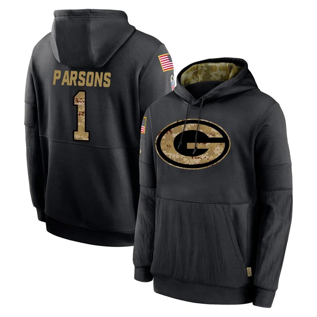 Choea GB.Packers #1 Micah Parsons Player Black Salute to Service Hoodies Limited Game Stitched Jerseys