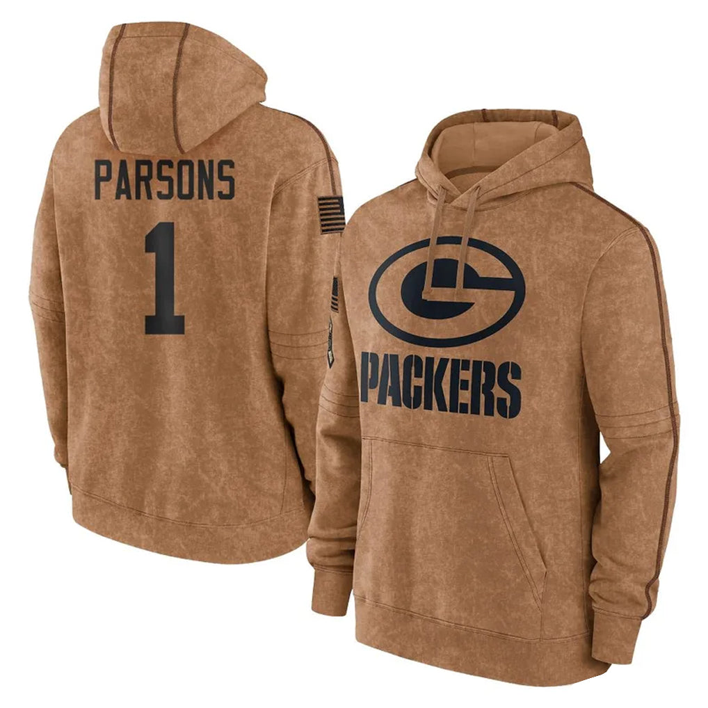 Choea GB.Packers #1 Micah Parsons Player Brown Salute to Service Hoodies Limited Game Stitched Jerseys