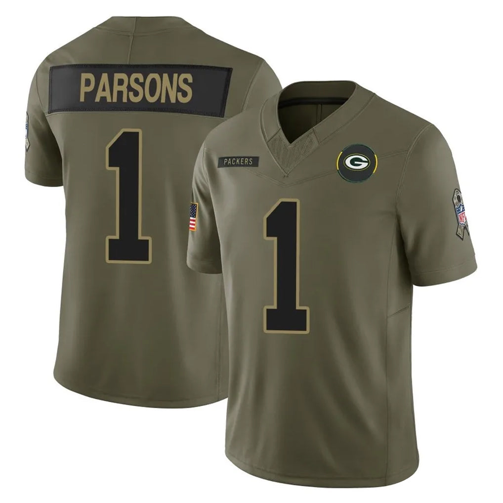 Choea GB.Packers #1 Micah Parsons Player Olive 2025 Salute To Service Limited Home Game Stitched Jerseys