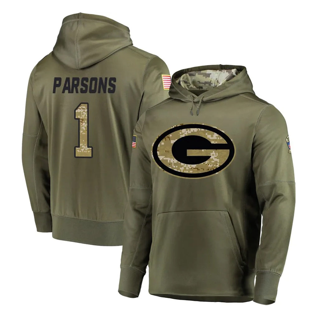 Choea GB.Packers #1 Micah Parsons Player Olive Salute to Service Pullover Hoodies Home Game Stitched Jerseys