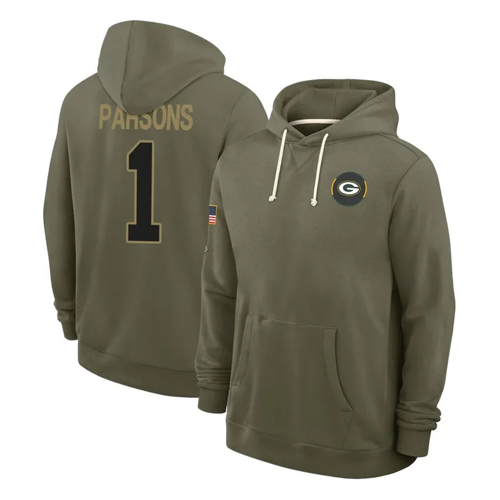 Choea GB.Packers #1 Micah Parsons Player Olive Salute to Service Pullover Hoodies Limited Stitched Jerseys