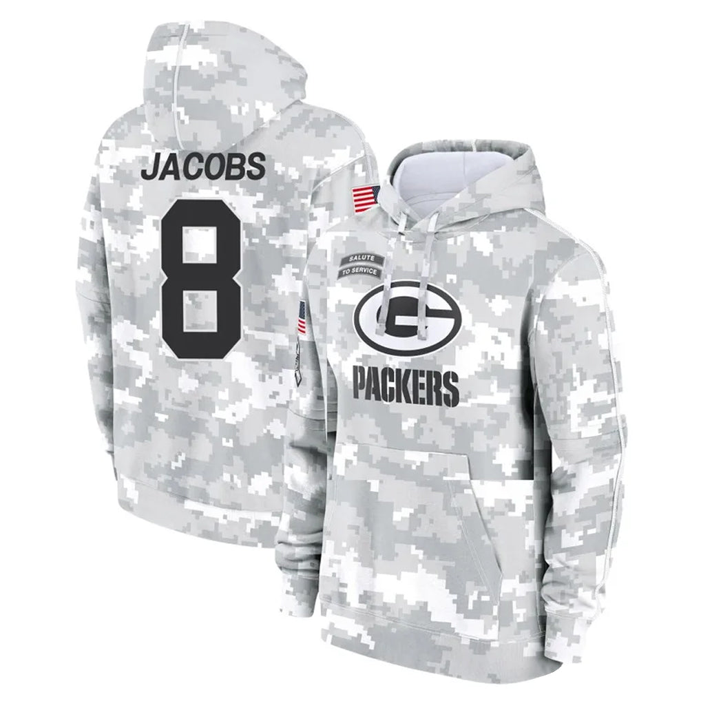 Choea GB.Packers #8 Josh Jacobs Player Arctic Camo Salute to Service Hoodies Limited Game Stitched Jerseys