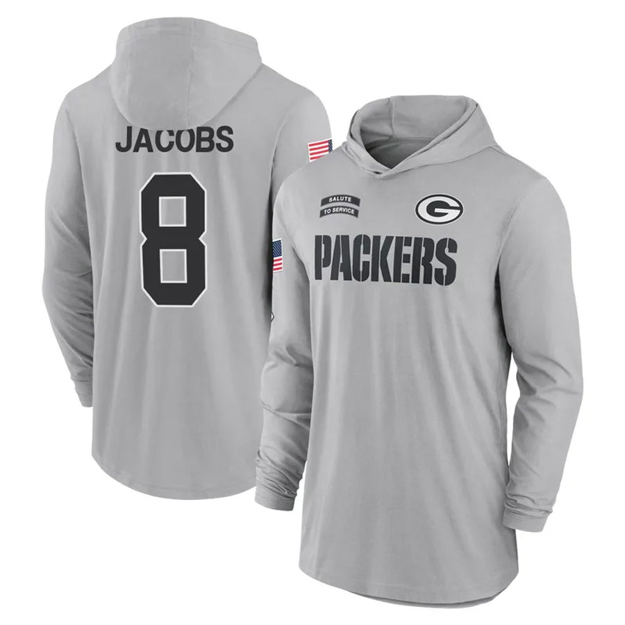 Choea GB.Packers #8 Josh Jacobs Player Gray Salute to Service Hoodies Game Stitched Jerseys