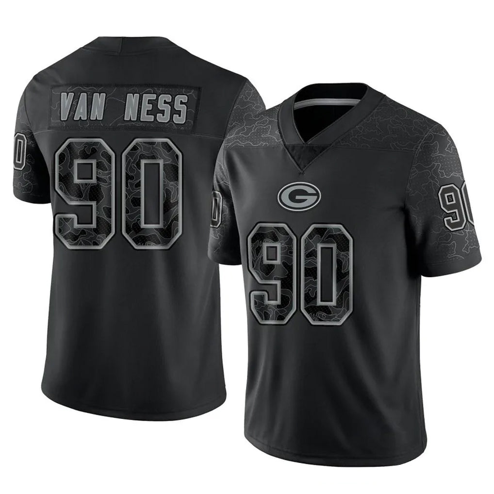Choea GB.Packers #90 Lukas Van Ness Player Black Reflective Limited Home Game Stitched Jerseys