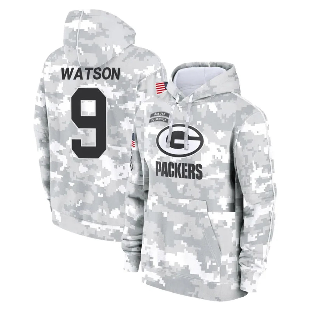 Choea GB.Packers #9 Christian Watson Player Arctic Camo Salute to Service Hoodies Limited Game Stitched Jerseys