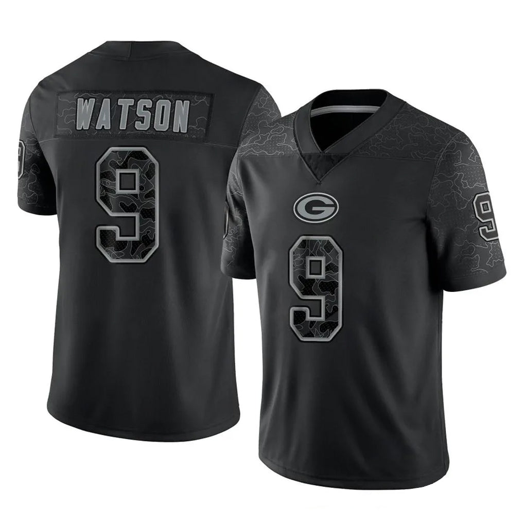 Choea GB.Packers #9 Christian Watson Player Black Reflective Limited Home Game Stitched Jerseys