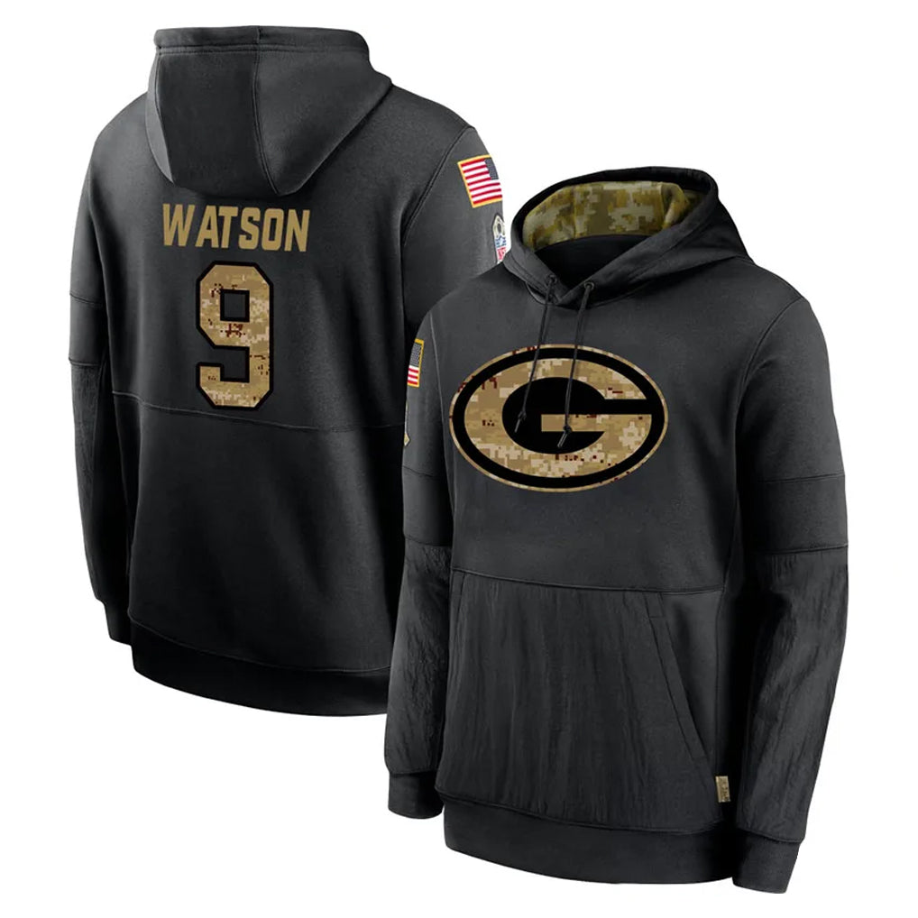 Choea GB.Packers #9 Christian Watson Player Black Salute to Service Hoodies Limited Game Stitched Jerseys