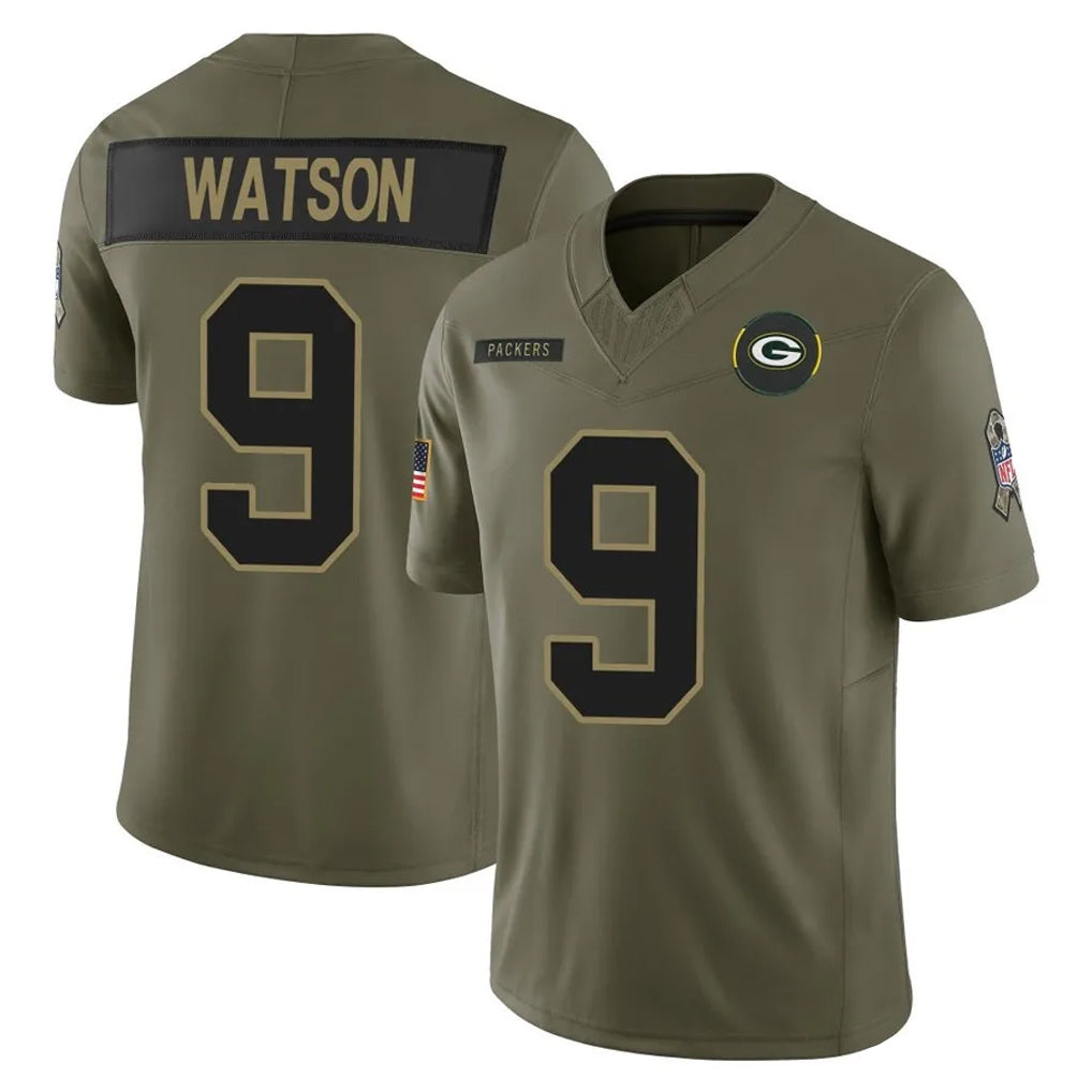 Choea GB.Packers #9 Christian Watson Player Olive 2025 Salute To Service Limited Home Game Stitched Jerseys