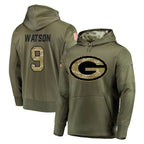 Choea GB.Packers #9 Christian Watson Player Olive Salute to Service Pullover Hoodies Home Game Stitched Jerseys