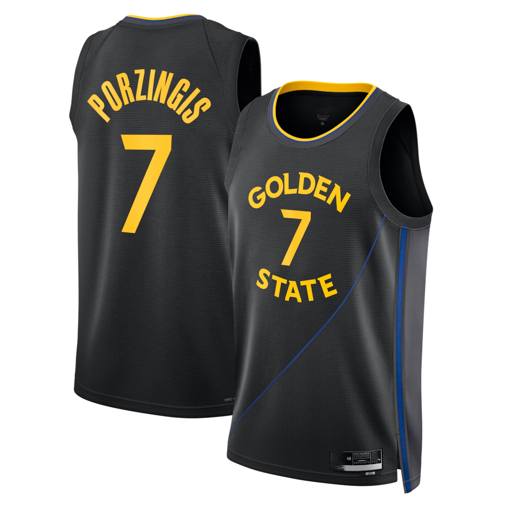 Choea G.State Warriors #7 Kristaps Porzi??is Black Swingman Jerseys - Statement Edition