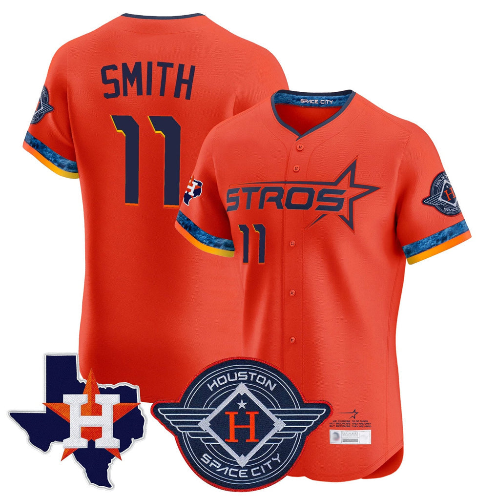 Choea H.Astros #11 Cam Smith Player Orange City Connect Texas Patch Vapor Premier Limited Elite Home Stitched Jerseys