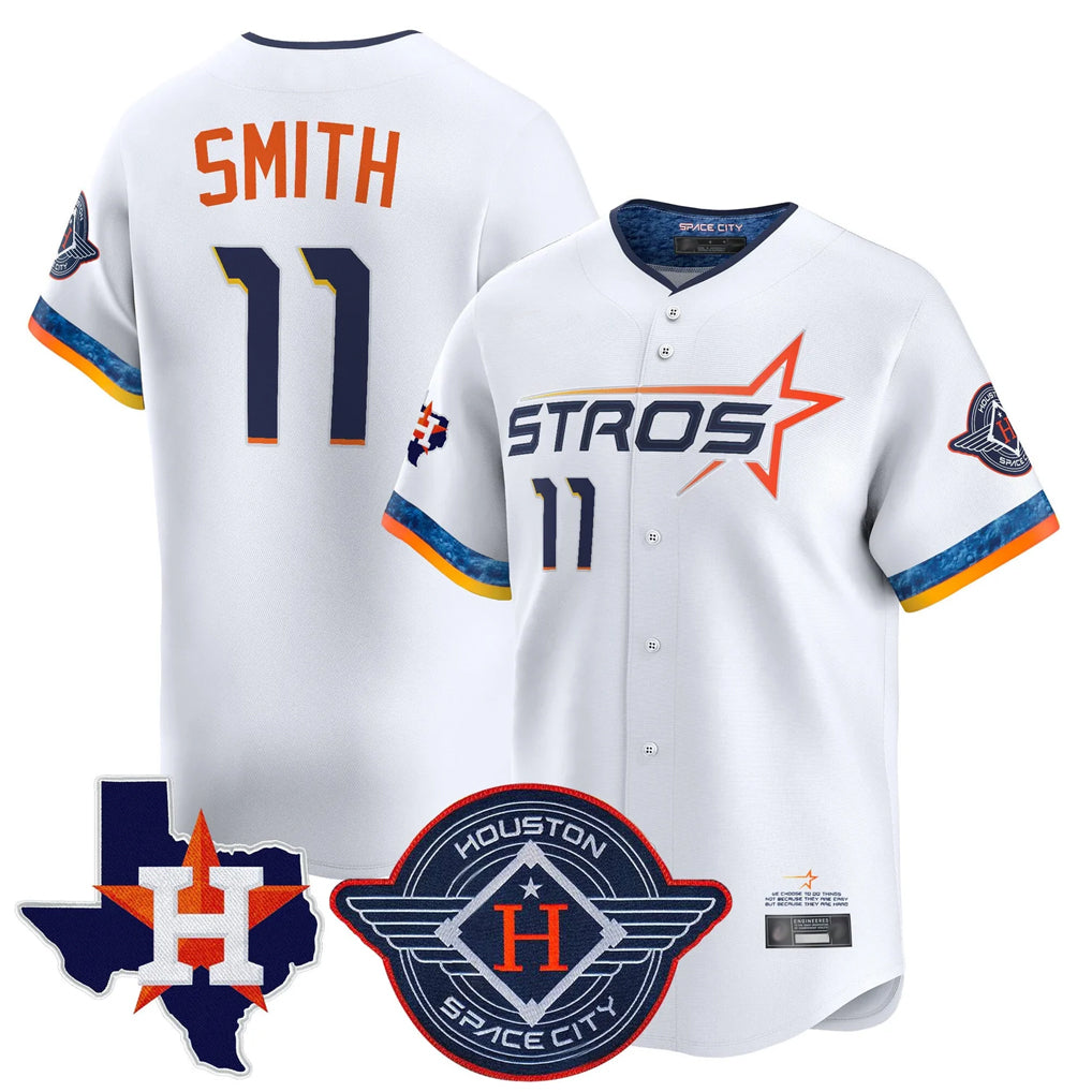 Choea H.Astros #11 Cam Smith Player White City Connect Texas Patch Vapor Premier Limited Home Stitched Jerseys
