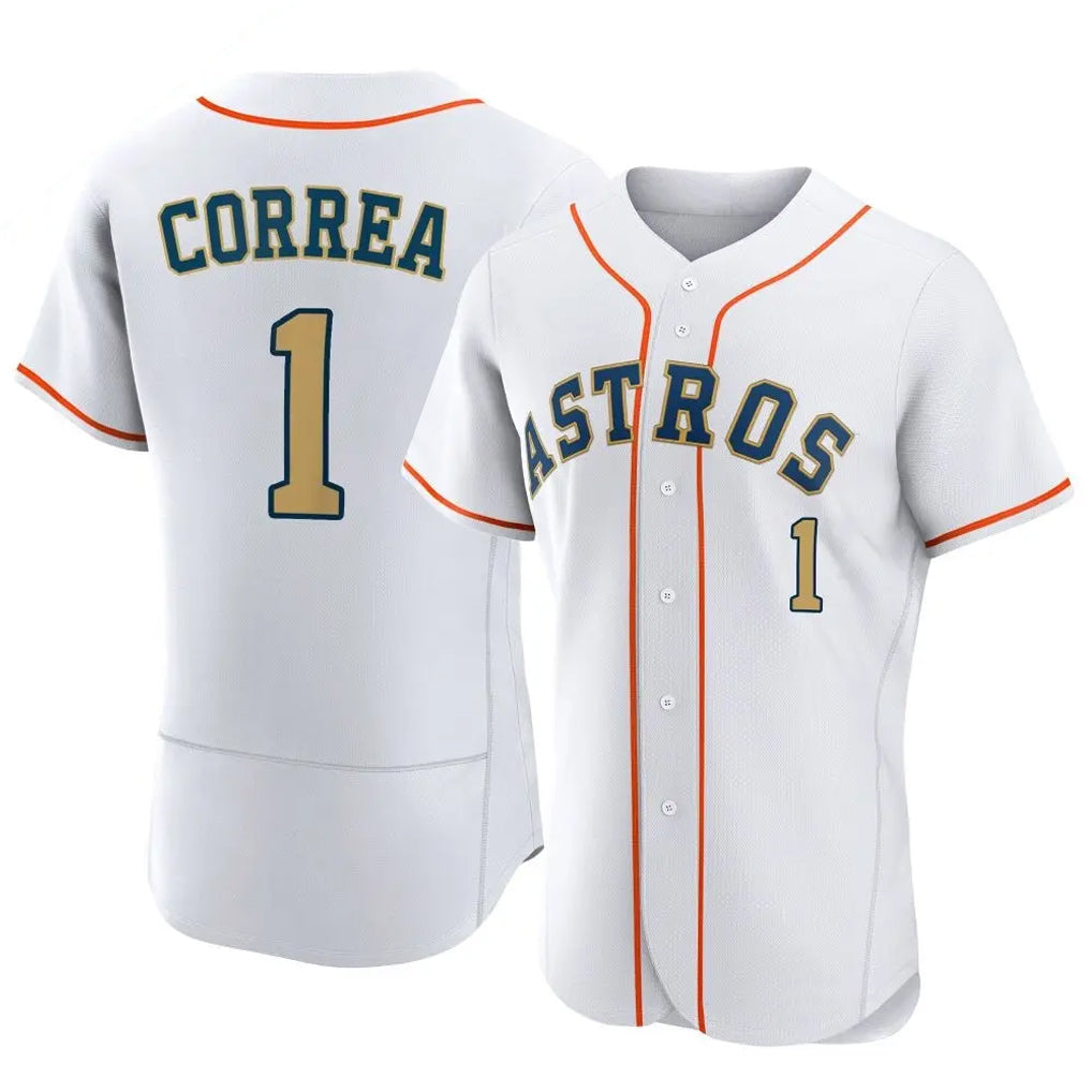 Choea H.Astros #1 Carlos Correa Player Gold Collection Limited Elite Home Stitched Jerseys