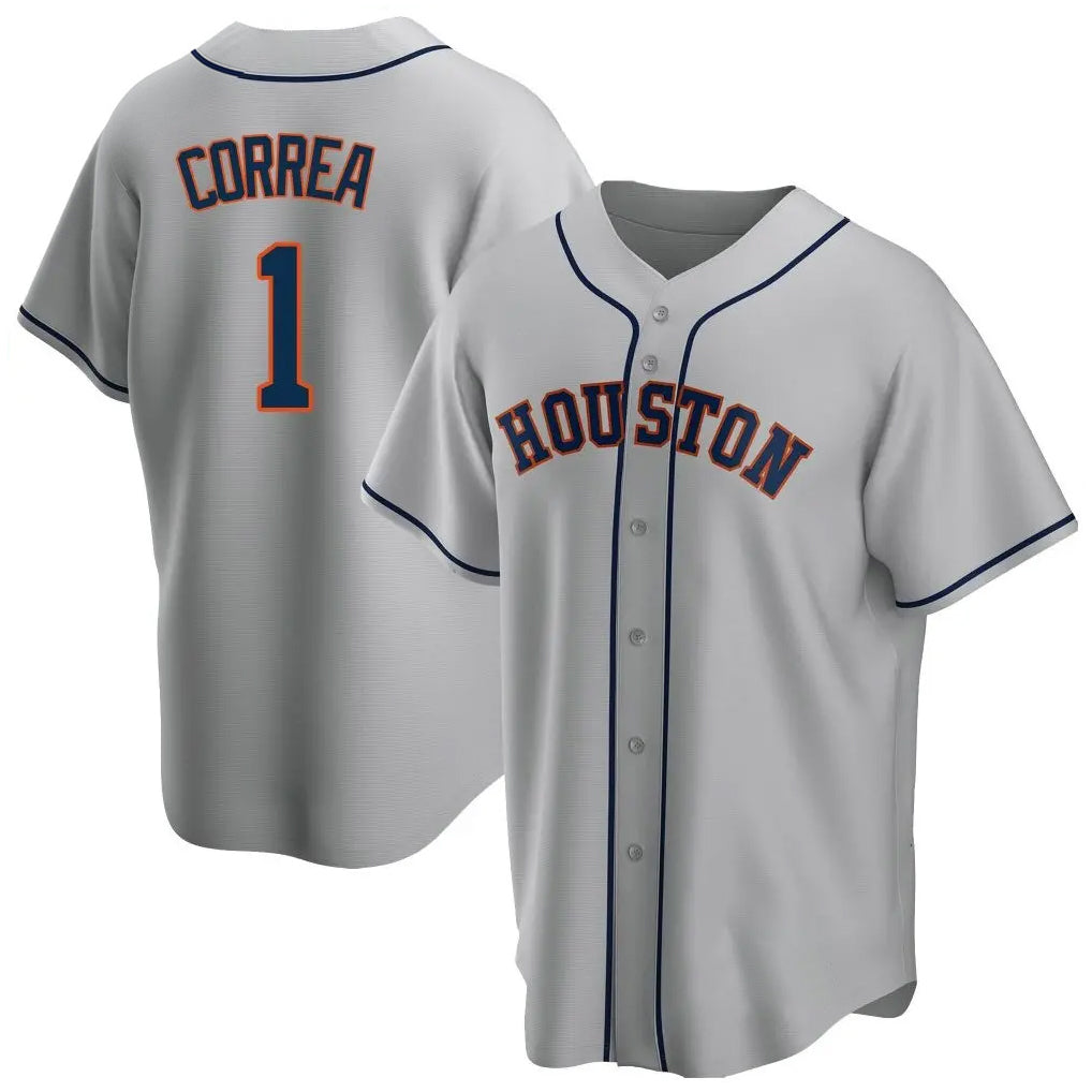 Choea H.Astros #1 Carlos Correa Player Gray Home Game Stitched Jerseys