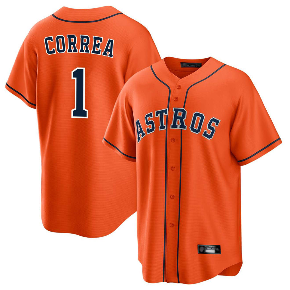 Choea H.Astros #1 Carlos Correa Player Orange Home Game Stitched Jerseys